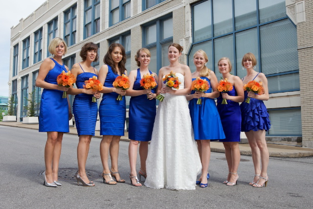 Each bridesmaid had a different cobalt blue dress which added uniqueness to